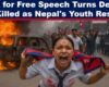 Expose News: Nepal free speech protest turns deadly, 19 killed. Youth anger ignites the streets in fiery clash for rights. Chaos captured amidst turmoil.