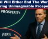 Expose News: Economist discusses AI's impact, pondering if it will bring peril or prosperity. Chart shows paths to a bright future or risky end.