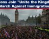 Expose News: Millions protest in London streets for "Fight Back or Die" immigration march, waving flags and standing united near Big Ben.