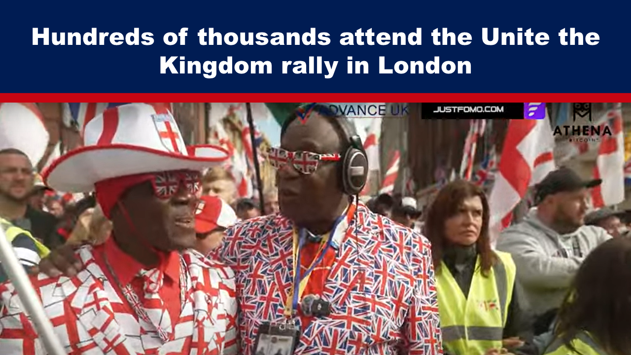 Expose News: Colorful crowds wave flags at the Unite the Kingdom rally in London, with hundreds of thousands gathered in a lively celebration.
