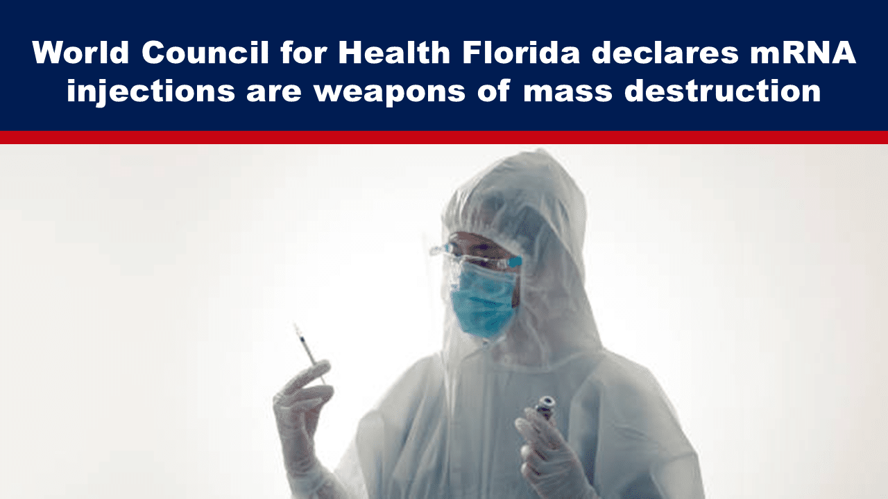 Expose News Scientist in full protective gear holds a syringe against controversial backdrop as World Council for Health Florida stirs up headlines over mRNA claims! - The Expose Expose News Scientist in full protective gear holds a syringe against controversial backdrop as World Council for Health Florida stirs up headlines over mRNA claims!