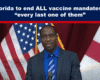 Expose News Speaker announces Florida to end all vaccine mandates—every last one of them. American flags in the background.