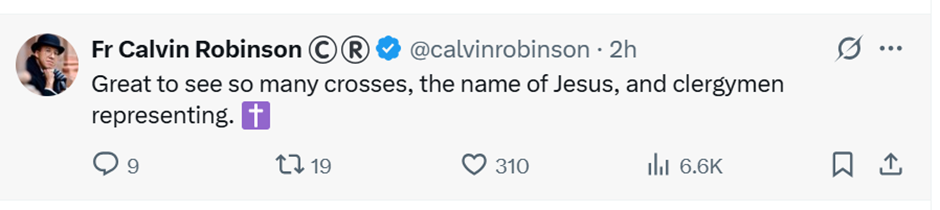 Expose News: Tweet highlights excitement over crosses and clergy at the Unite the Kingdom rally in London, drawing hundreds of thousands in attendance.