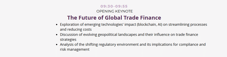 Expose News: Global Trade Finance Expo dives into blockchain, AI, and ESG, exploring the future in a thrilling keynote on evolving strategies and risks.