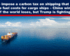 Expose News: Cargo ship on the ocean with bold news: UN's carbon tax could double fuel costs, sparking global drama! China gains, world loses, and Trump strikes back.