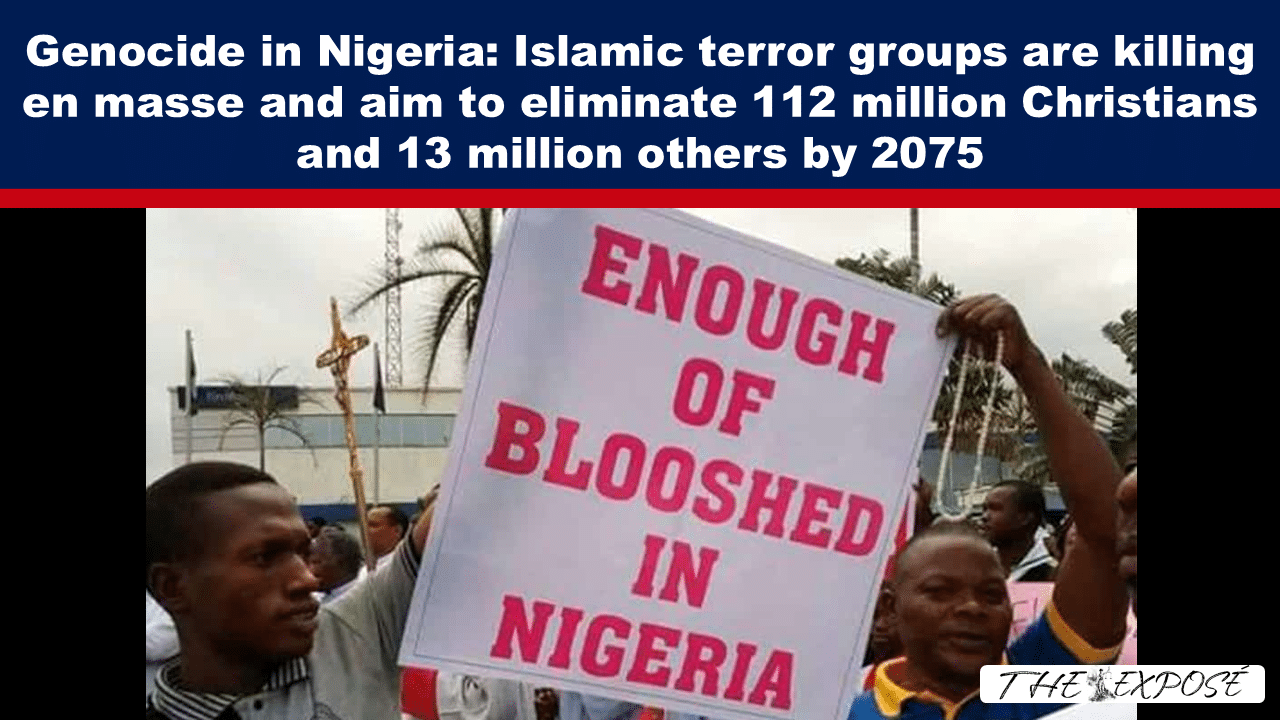 Expose News: Protesters holding a sign calling for an end to the violence in Nigeria, amid fears of genocide by Islamic terror groups targeting Christians.
