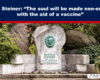 Expose News: Rudolf Steiner monument with a controversial phrase hinting at vaccines making the soul non-existent. A tabloid-esque snapshot.