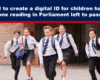 Expose News: Cheerful kids in uniforms dash forward, excited as the UK bill on digital ID for children nears its final Parliament reading.