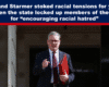 Expose News: Politician in suit holding red folder amid claims of BBC and Starmer fueling racial tensions; state cracks down on racial hatred encouragement.