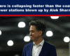 Expose News: Net Zero crumbling quickly, just like Alok Sharma's coal power blasts! Figures looking thoughtful against a blurred, lit-up background.