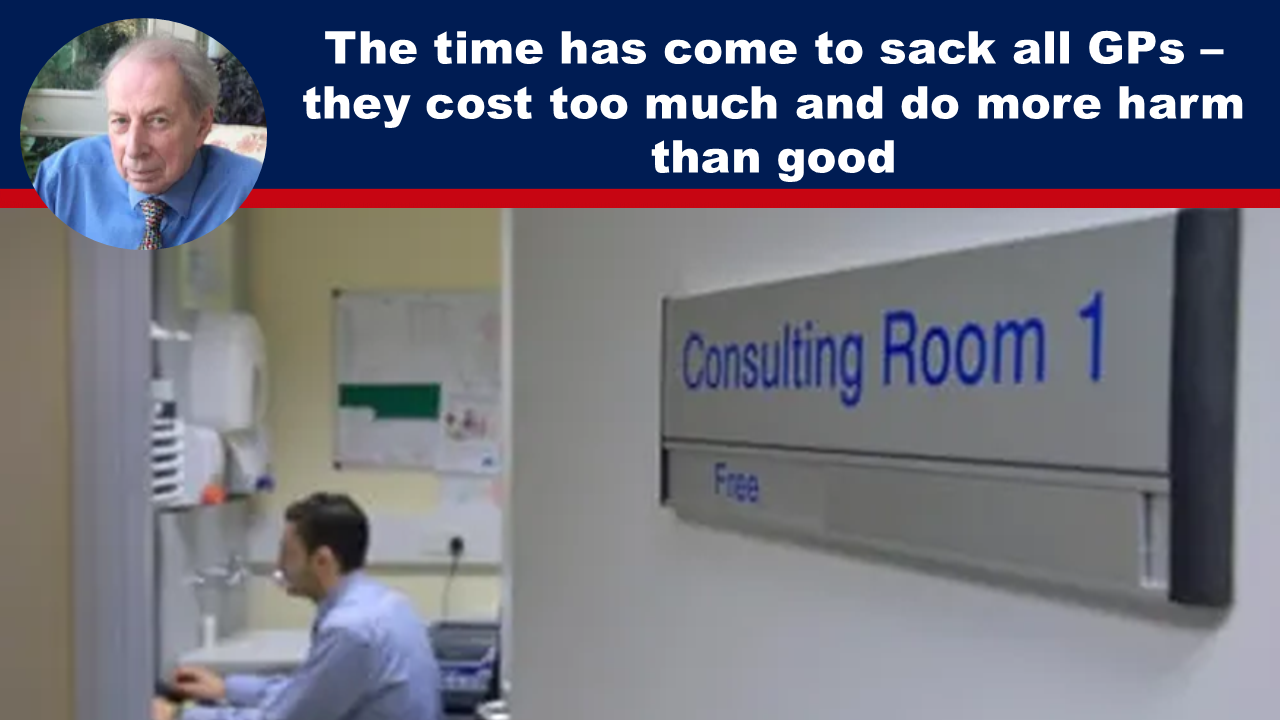 Expose News: Consulting room with text overlay: "The time has come to sack all GPs – they cost too much and do more harm than good."