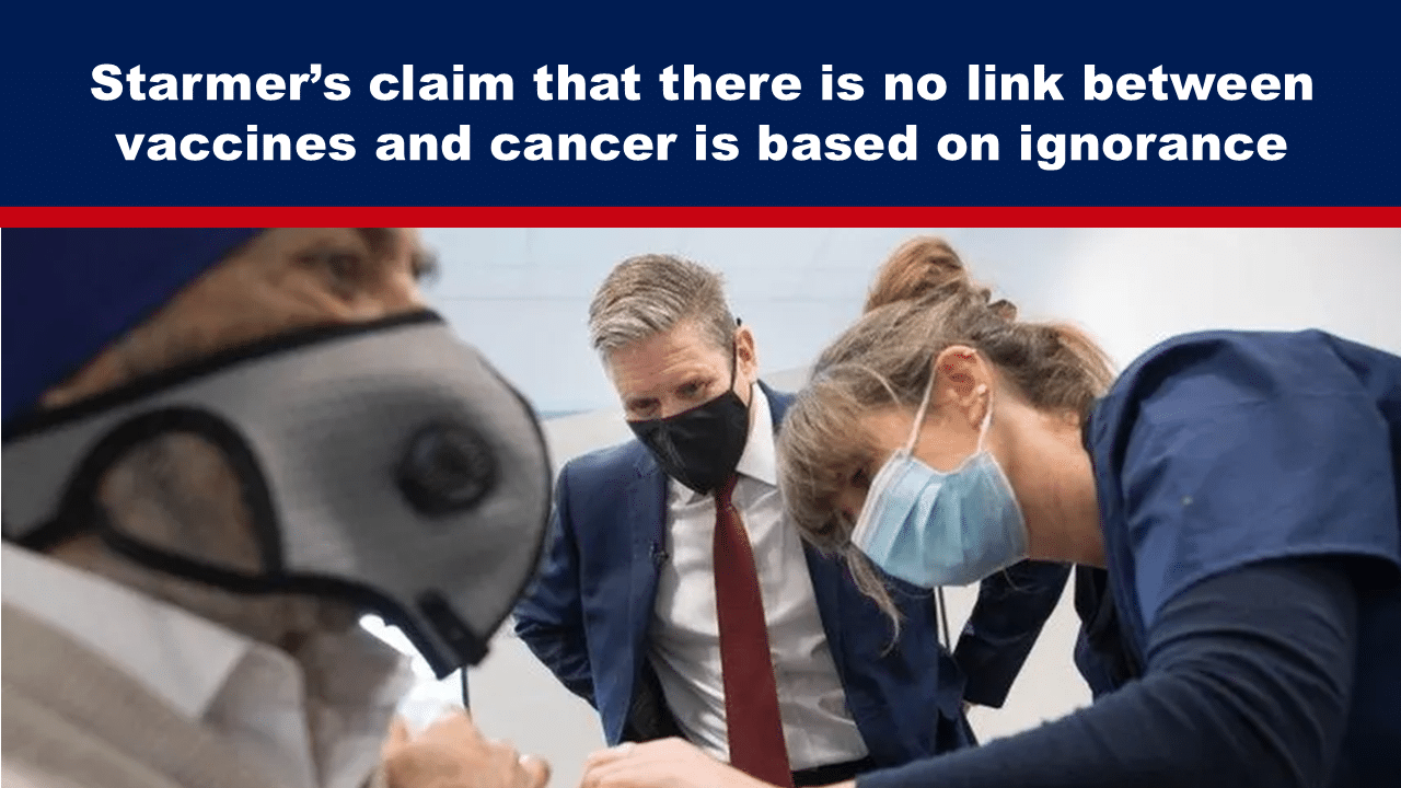 Expose News: Starmer disputes vaccine-cancer link claims, sparking ignorance debate amid pandemic precautions in medical setting.