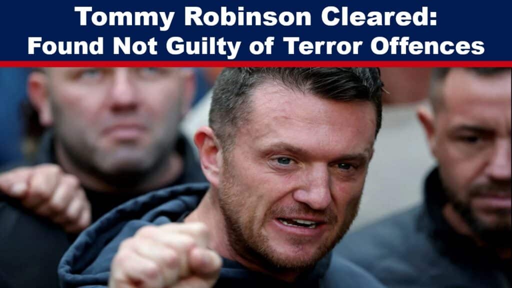 Expose News: Breaking news: Tommy Robinson cleared of terror charges. Smiling in victory, Robinson celebrates being found not guilty of terror offences.