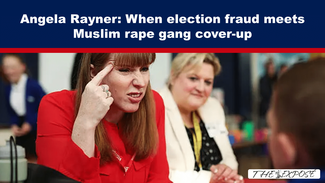 Headline banner about Angela Rayner; woman in red gestures toward her temple in a meeting scene.