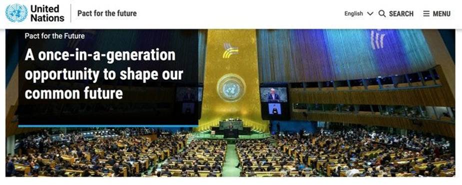 United Nations General Assembly hall packed with delegates under a banner: 'A once-in-a-generation opportunity to shape our common future.'