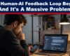 Man at a desk using a laptop and smartphone, illustrating the human-AI feedback loop discussed in the article.