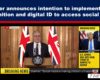 Breaking-news image of a politician at a podium with UK flags, announcing facial recognition and digital ID for social media access.