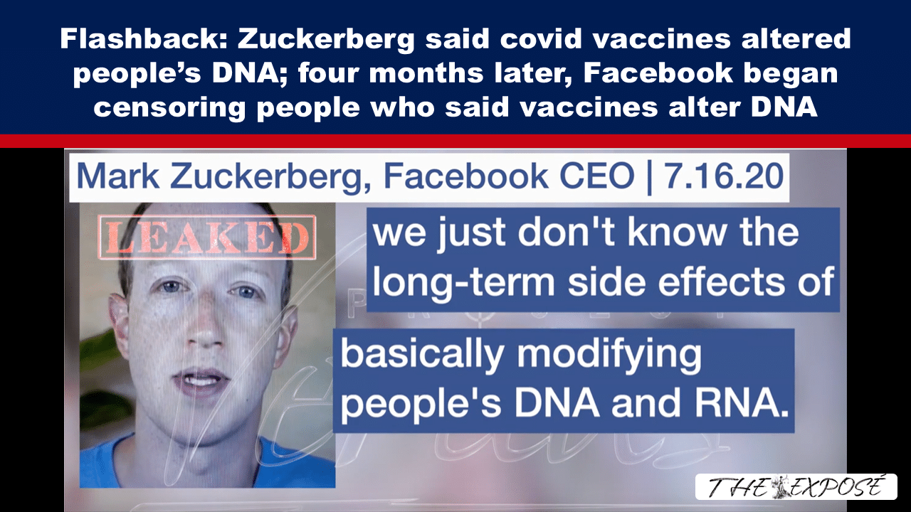 Video thumbnail claiming vaccines alter DNA; shows a man's portrait with a red LEAKED stamp and blue text blocks about long-term DNA/RNA effects.