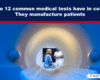 Inside a medical CT scanner with two clinicians in blue scrubs discussing a patient image in the gantry area