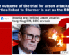 BBC News headline about Russia behind arson attacks on the PM, with a man in glasses beside a burning car and a large red question mark.