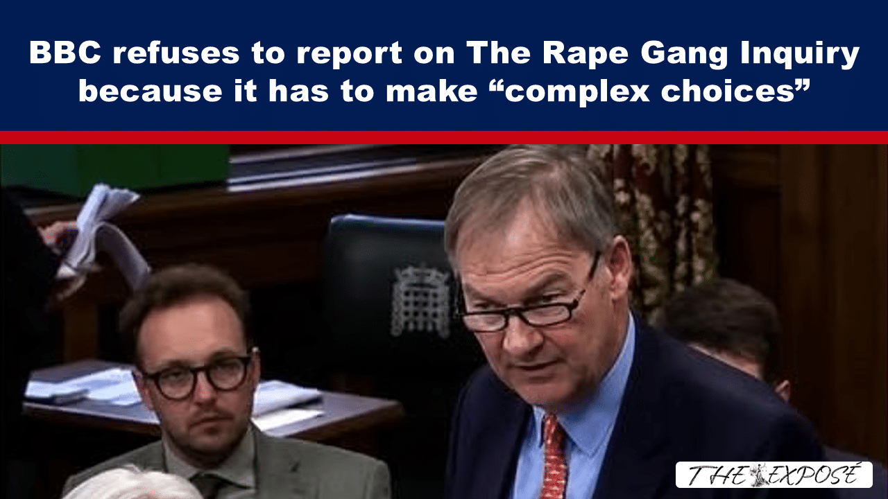 JunFeat30c - The Expose BBC headline about refusing to report on a rape gang inquiry; two suited men in a courtroom setting
