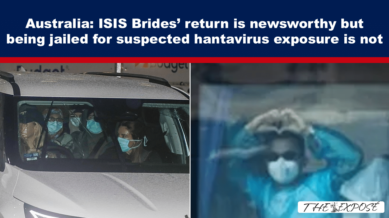 Split image: left side shows masked passengers in a white SUV; right side shows a healthcare worker in full PPE and mask, illustrating a news comparison.