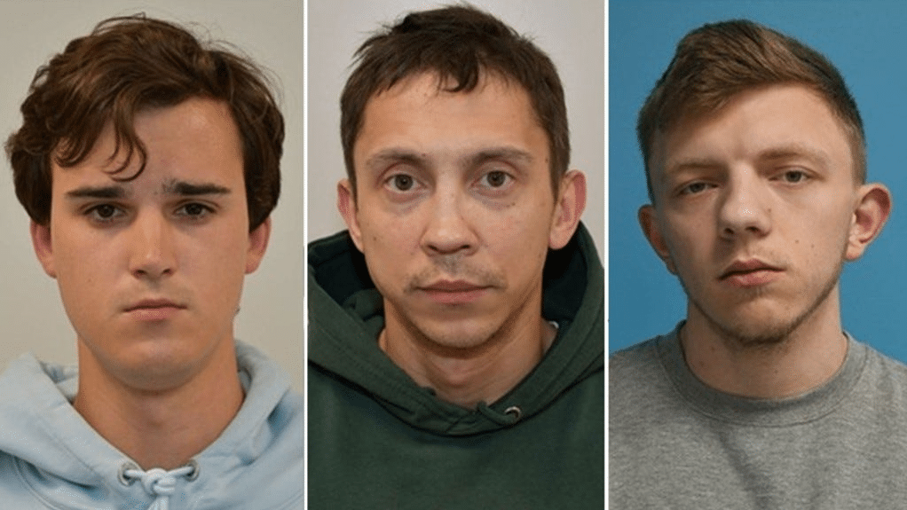 Young man with wavy brown hair in a light blue hoodie, neutral expression, facing forward (left panel).