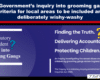 Banner about the UK government inquiry into grooming gangs with questions about truth, accountability and protecting children