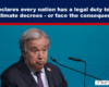 News banner with the headline: 'UN declares every nation has a legal duty to obey its climate decrees - or face the consequences' over an image of a man speaking at a podium.