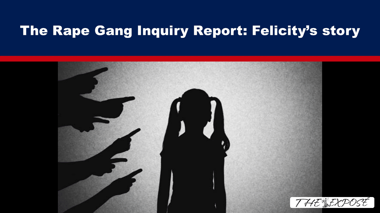 Silhouette of a young girl with pigtails as multiple hands point accusingly at her; cover image for The Rape Gang Inquiry Report: Felicity’s story.