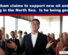 News banner: a man in a suit speaks to a crowd; headline questions Burnham's stance on North Sea oil and gas drilling and his genuineness.