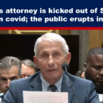 Speaker with white hair testifies at a Senate hearing; a bold headline banner about Fauci’s attorney sits above him.