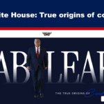 Banner thumbnail for an article: 'White House: True origins of covid' with a suited man walking in front of a large 'LAB LEAK' text and subtitle 'The true origins of Covid-19'.