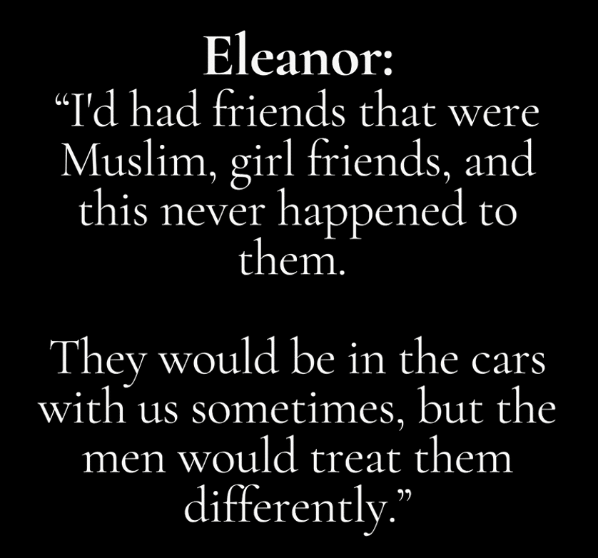 Quote card from Eleanor about Muslim friends and how men treated them differently.