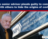 Man with gray hair in a dark suit and mustard tie stands outside an NIH building, accompanying a news story about a senior adviser pleading guilty.