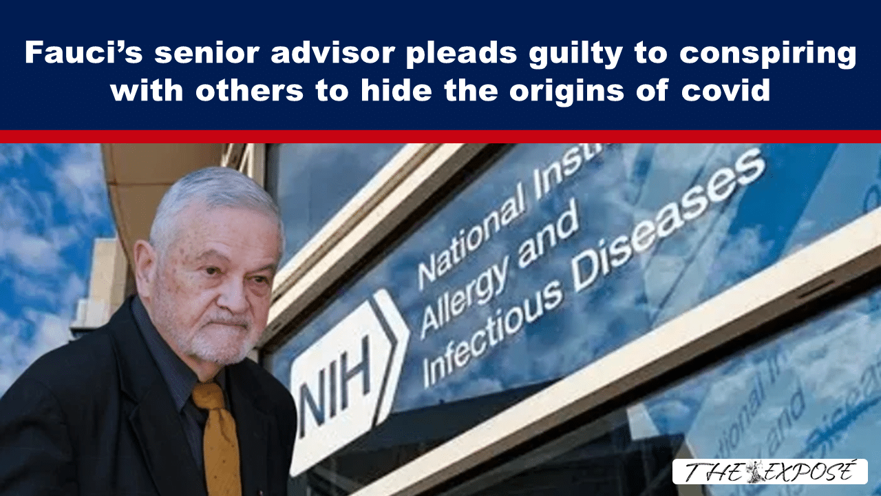 Man with gray hair in a dark suit and mustard tie stands outside an NIH building, accompanying a news story about a senior adviser pleading guilty.