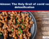 Bowl of natto with chopped green onions and wooden chopsticks on a rustic table; banner text about nattokinase and detoxification a topic headline on top.Paraphrase: Natto dish with chopsticks and a bold headline about nattokinase detoxification above.